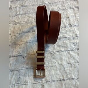REBECCA MINKOFF FULL GRAIN LEATHER WOMEN’S RED BROWN BELT WITH 3 BUCKLE SIZE MED